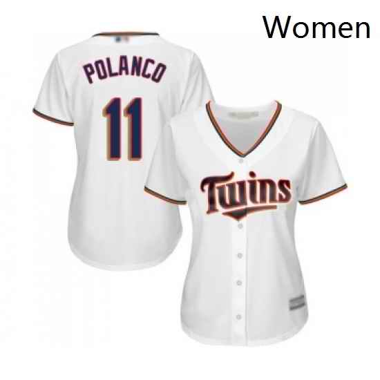 Womens Minnesota Twins 11 Jorge Polanco Replica White Home Cool Base Baseball Jersey